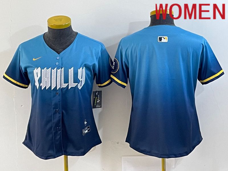 Women Philadelphia Phillies Blank Blue City Edition Nike 2024 MLB Jersey style 1